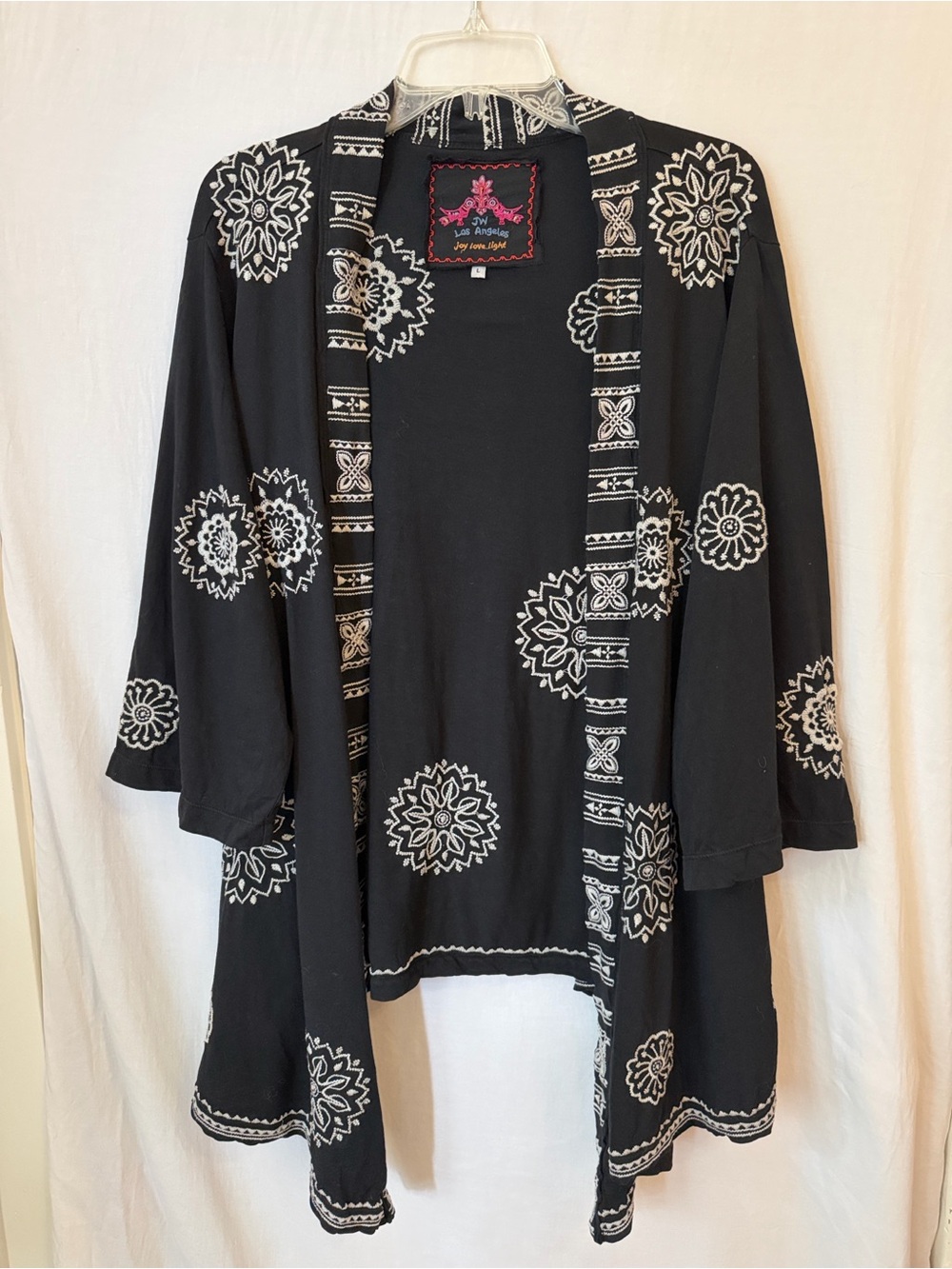 Johnny Was JW Los Angeles Black Embroidered Cardigan L